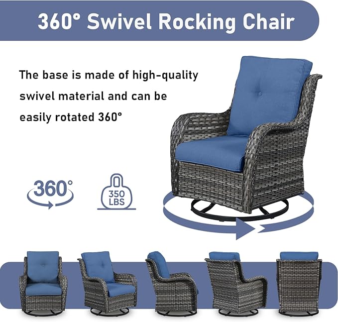 4 Piece Patio Furniture-with 50,000 BTU Gas Propane Fire Pit Table Outdoor Patio Furniture with Swivel Rocker Chairs,Outdoor Couch