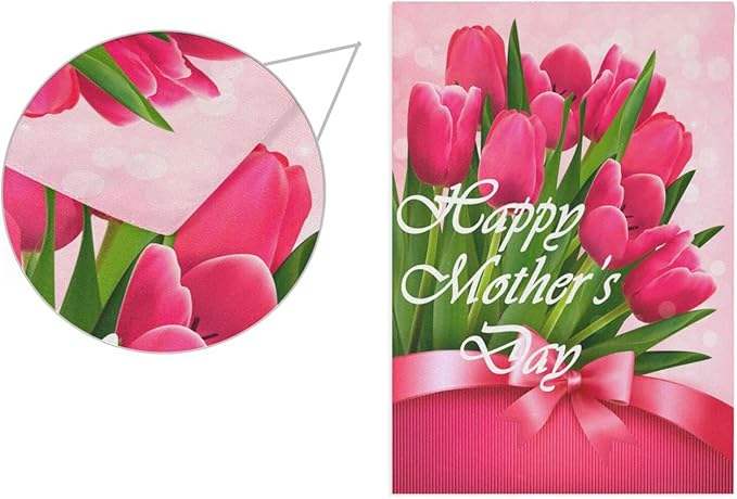 Kcldeci Happy Mother's Day Hoiliday Welcome Garden Flag 12x18 Inch Red Tulips for Mom Yard Flags Large Vertical Double Sided House Flag Seasonal Outside Decor for Yard Farmhouse