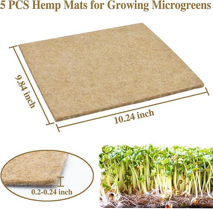 Halatool 5Pads Jute Grow Mat,Natural Hemp Mats for Growing Microgreens,10" X 10" Hydroponic Grow Pads for 1010 Micro Greens Growing Trays,Indoor Sprouting kit for Wheatgrass Sprouts