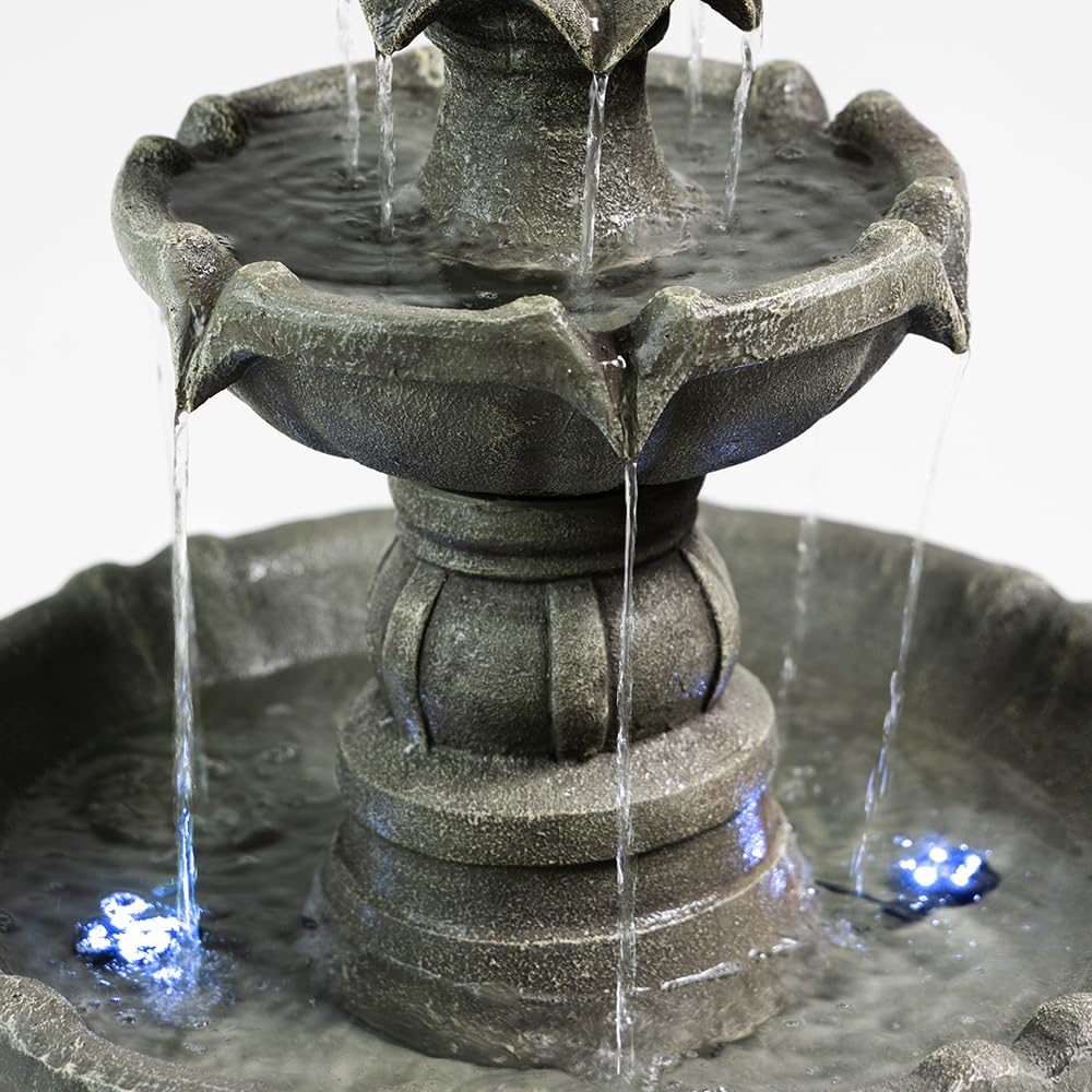 Outdoor Water Fountain –42.2 in. Tall Large Floor-Standing Outside Fountains with 3 Tier Elegant Waterfall Feature for Garden, Yard, Patio, Home Decor (Grey)
