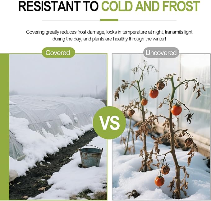 Plant Covers Freeze Protection, 10X50FT Reusable Thickened Winter Floating Row Covers, Frost Cloth Blanket Shade Cloth Garden Fabric Plant Cover for Raised Beds Vegetables Insect Winter Frost