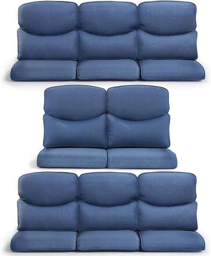 8-Piece Outdoor Patio Cushion Set - Fade & Water Resistant with Removable Olefin Cover, 22x24x4 Inch Memory Foam Cushions for Wicker Sectional Sofa – Blue/Crescent