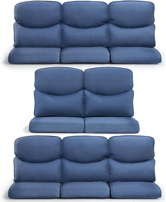 8-Piece Outdoor Patio Cushion Set - Fade & Water Resistant with Removable Olefin Cover, 22x24x4 Inch Memory Foam Cushions for Wicker Sectional Sofa – Blue/Crescent