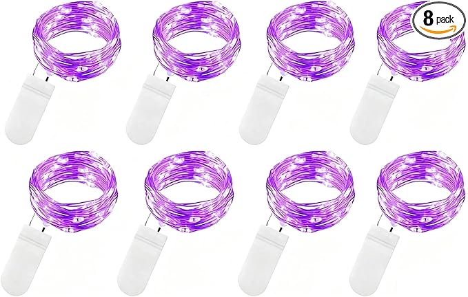 VOOKRY 8 Pack 30 Led Fairy Lights Battery Operated String Lights - 10 ft Purple Waterproof Silver Wire Starry Firefly Moon Lights for DIY Wedding Party Table Centerpieces Bedroom Halloween Christmas