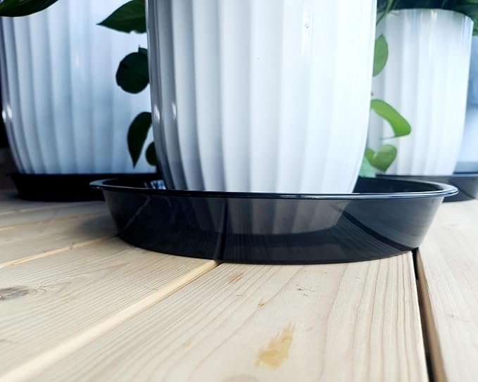 Plant Saucer 12 Inch 6 Pack, Plant Trays for Pots Heavy Duty Round Plastic Plant Saucers for Indoors Outdoors, Flower Pot Drip Trays, Clear Black Flower Plant Pot Saucer, Plant Pot Tray