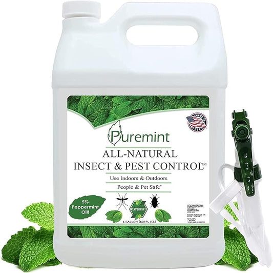Puremint Insect & Pest Control, Powerful & Natural 5% Peppermint Oil Spray for Ants, Spiders, Bed Bugs, Dust Mites, Roaches and More - Indoor and Outdoor Use, 128 fl oz Gallon