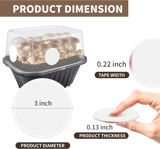 24-Pack 2.5" Monotub Filter Disks - 2MM Thick Adhesive Patch for Mushroom Growing, Fit for Monotub & Fruiting Chambers, Mushroom Growing Supplies