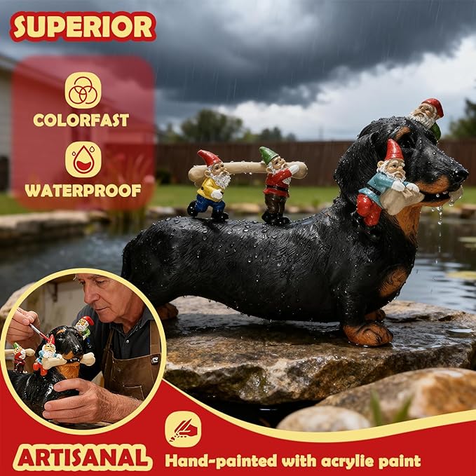 Sunthus Dachshund Garden Gnomes Statues Outdoor Funny Decorations Yard Weiner Decor