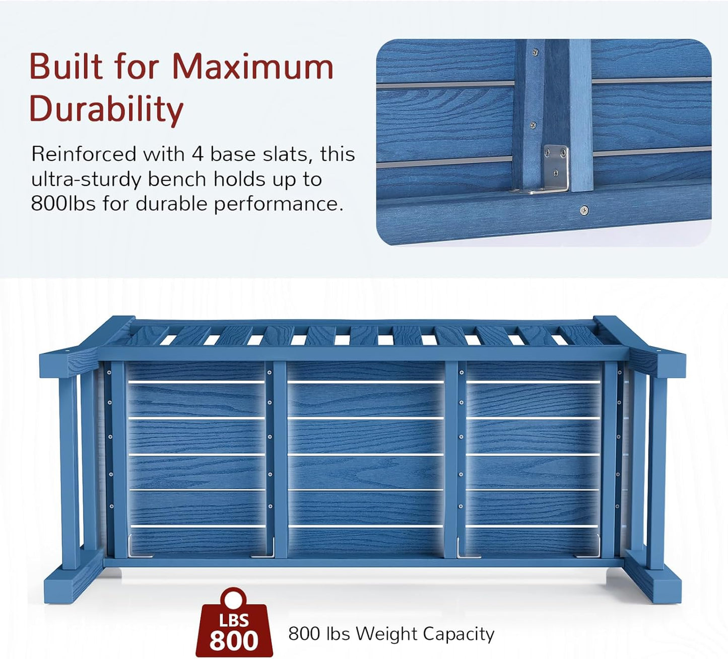 Stoog Outdoor Bench, 2-Person All-Weather HIPS Garden Bench with 800 lbs Weight Capacity, Never Rot or Fade, Waterproof Bench, for Outdoor, Patio, Garden, Porch, Backyard and Park, Blue