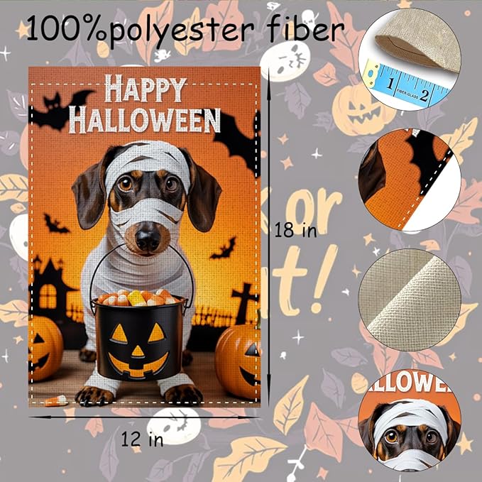 Fokongna Happy Halloween Dog Garden Flag, Halloween Pumpkin Yard Decor Flag, 12x18 Inch Burlap Vertical Double Sided Flags, for Home Yard Outside Decorations