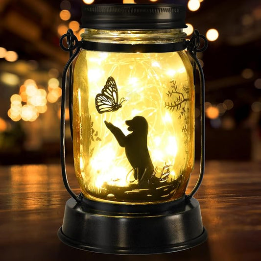 Kyoryuger Dog Solar Lanterns Retriever Dog Solar Lights Golden Retriever Gifts for Women Men Dog Lovers Gifts Decorative Hanging Dog Lanterns with Stake for Yard Lawn Garden Decor Outdoor Dog Light