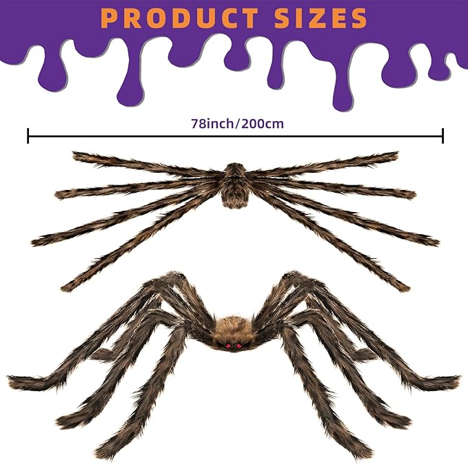 Halloween Decorations Outdoor and Indoor,78" Giant Spider Decorations,Scary Large Spider Props for Yard Lawn,Halloween Party Decorations,Haunted House Decor,Golden