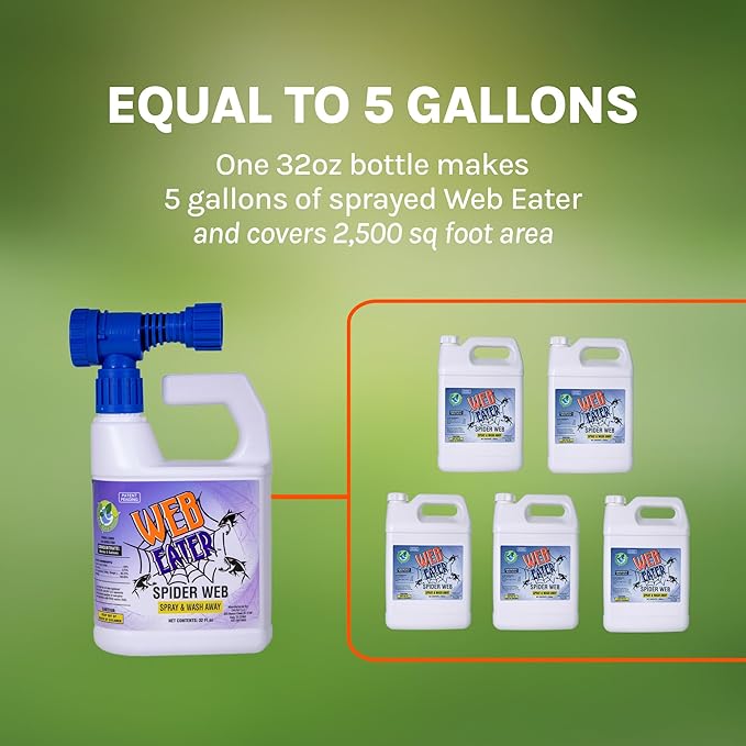 32 Oz Concentrated Spider Web Washaway Spray with Nozzle- Natural & Long Lasting up to 6 Months
