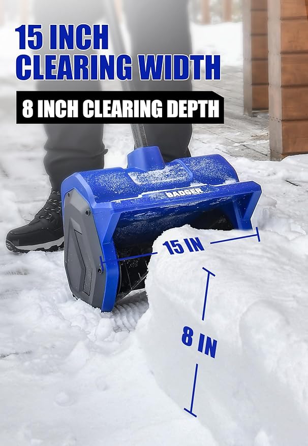 WILD BADGER POWER Electric Snow Shovel 40V 15" Cordless Brushless with 4.0Ah Battery and Charger for Wet Snow and Heavy Snow