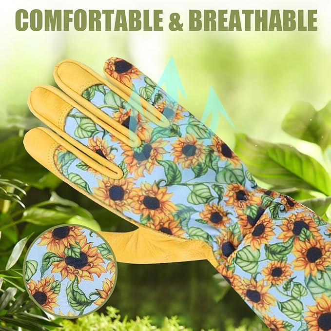 Long Gardening Gloves for Women Thorn Proof,Rose Pruning Cowhide Leather Garden Gloves for Cactus, Rose and Blackberry