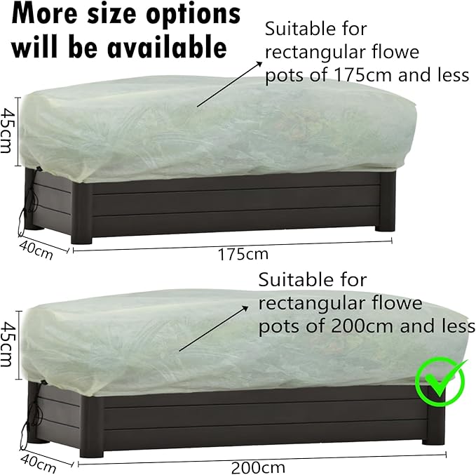 Large Rectangular Plant Cover Frost Protection,Winter Frost Blanket,Cold Weather Outdoor Plant Blanket. with Drawstring and Latch at Both Ends (200 x 40 x 45 cm, 2 Pieces)