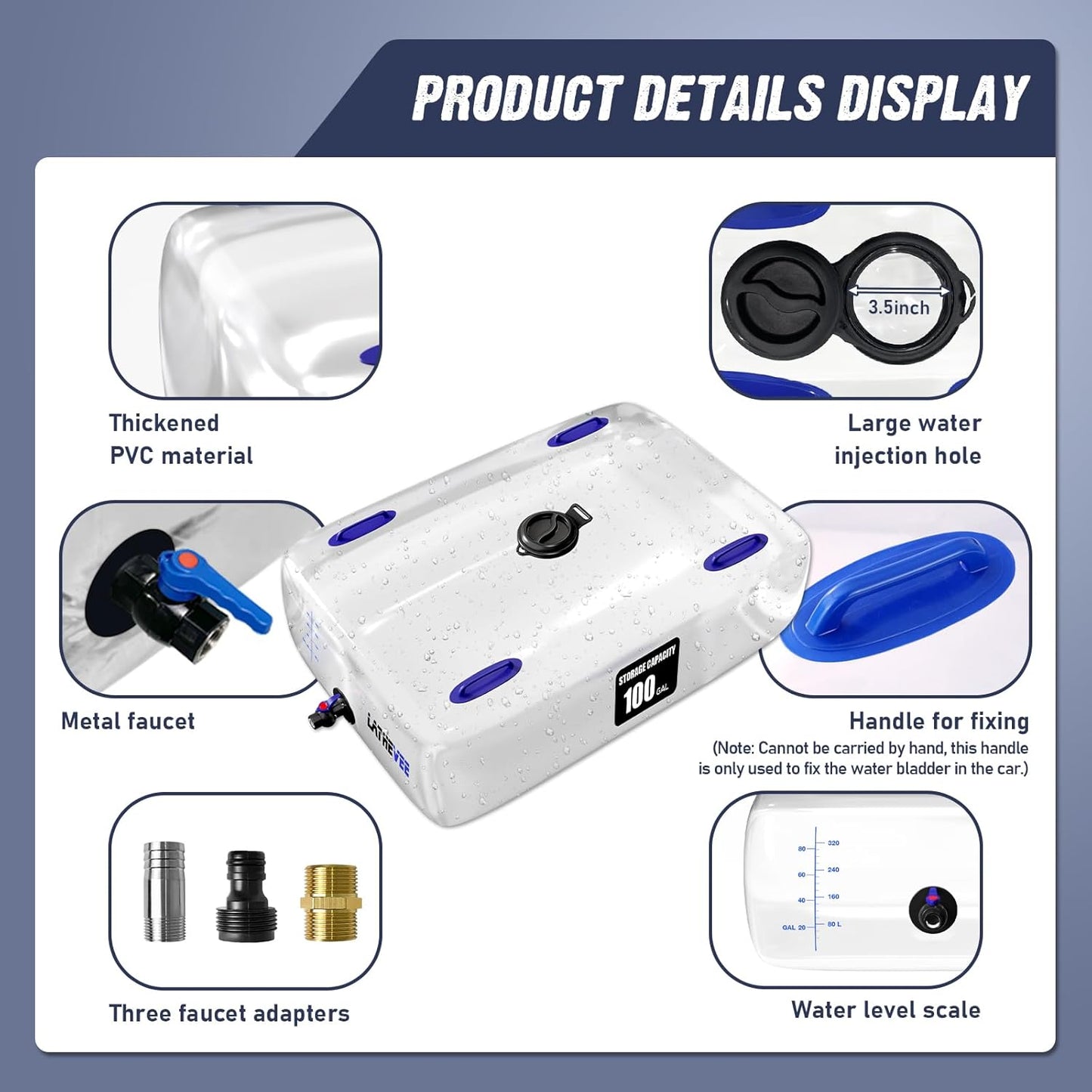 Water Storage Bladder, 50 Gallon Portable Water Tank, Transparent and Foldable with 4 Types of Interface Accessories, Suitable for Gardens, Emergency Situations,