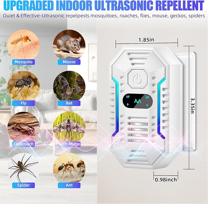2025 Upgraded Ultrasonic Pest Repellent Indoor Insect Repeller,Pest Control,Repellent Roach,Mouse,Spider,Bugs,Mosquito,Mice,Ant, 6 Packs Rodent Repellent Ultrasonic Plug in,Family and Pets Friendly