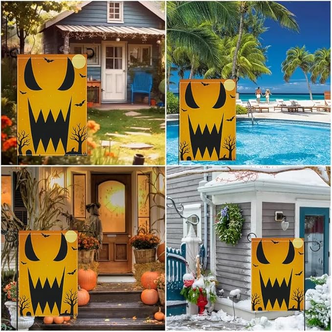 Halloween Garden Flag 12x18 Inch Double Sided Scary Pumpkin Face Yard flag Outdoor Spooky Party Porch Patio Lawn Decoration for Halloween Birthday Party Indoor Outdoor Décor