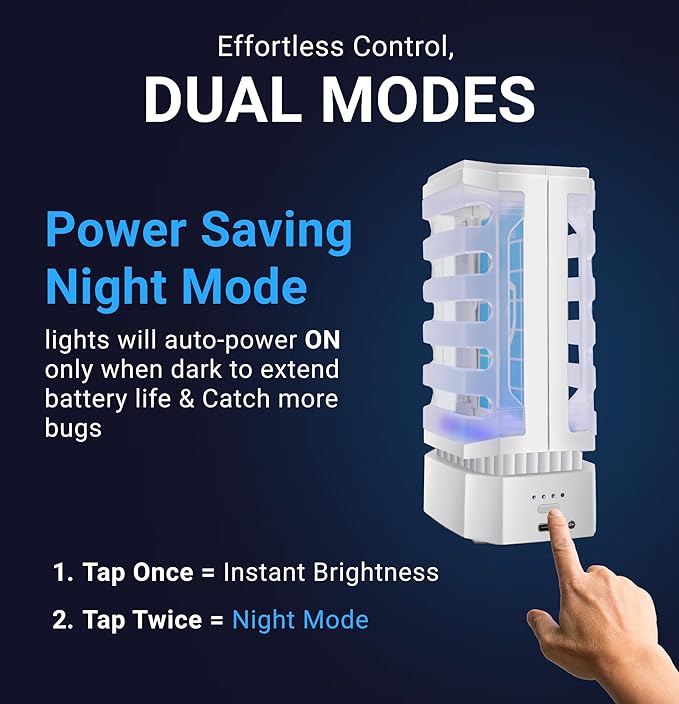 GlowGuard Cordless Flying Insect Trap Catches Fruit Flies, Indoor Gnat Killer, Magnet for Moths & Mosquitos in Dark, 1 Rechargeable Bug Trap + 4 Dual-Sided Sticky Pad Refills, 30hr Battery (White)