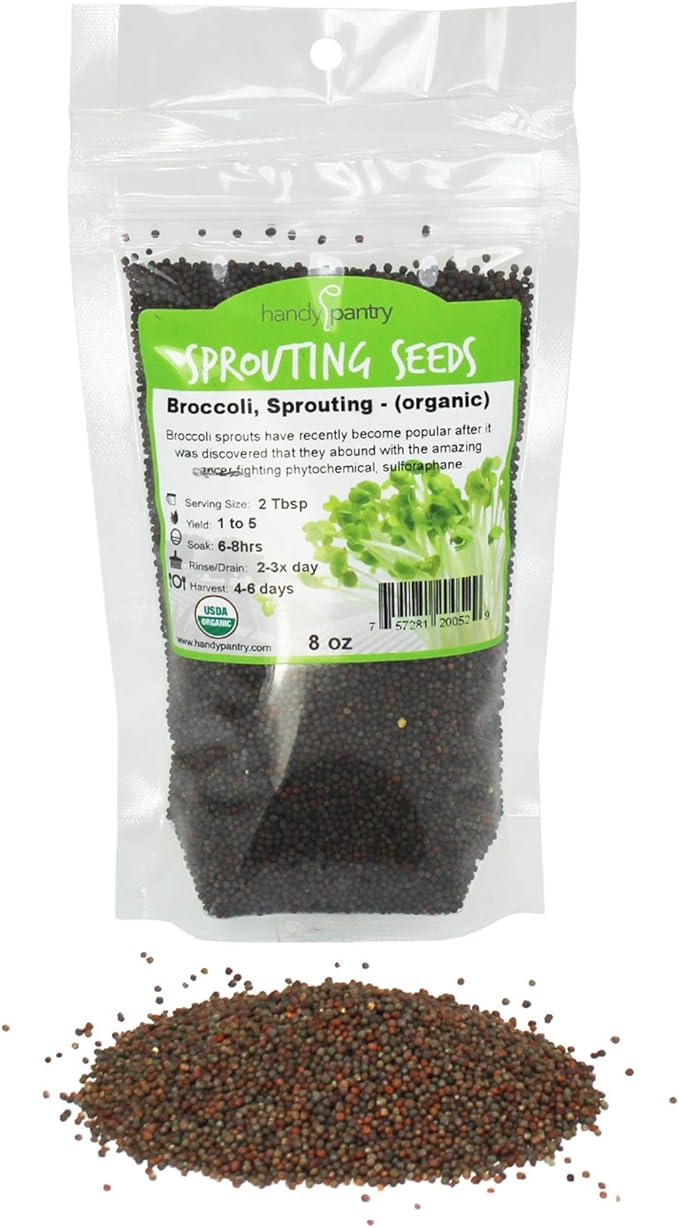 Organic Broccoli Sprouting Seeds by Handy Pantry | 8 oz. Resealable Bag | Non-GMO Broccoli Sprouts Seeds, Contains Sulforaphane