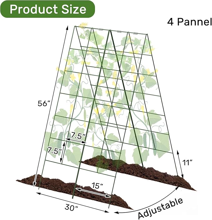 AGTEK 30" x 56" Foldable Cucumber Trellis with Zip Ties Plant Support A Frame Metal Trellis for Climbing Plants, Cucumber, Vegetable
