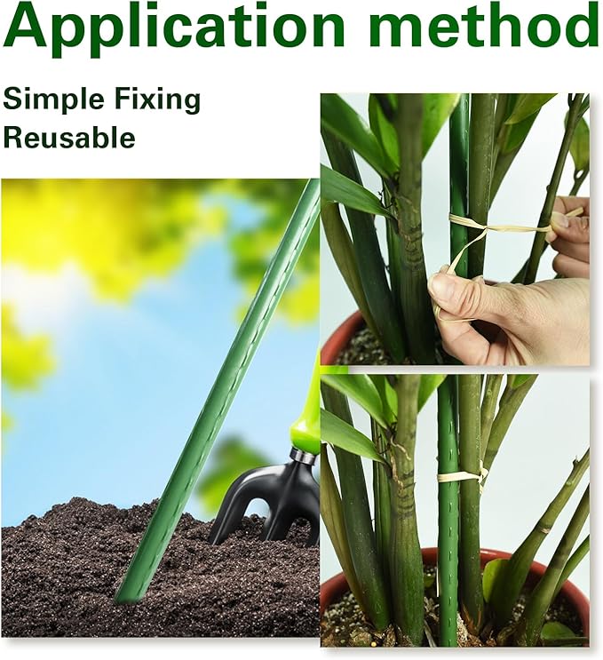 Plant Stakes 36 inch, 3ft Steel Garden Stakes 25 Pack, Sturdy Plant Support for Climbing Plants, Tomatoes, Beans, Cucumbers, Peppers, Flowers, Potted, Strengthen and Stem to Grow Better