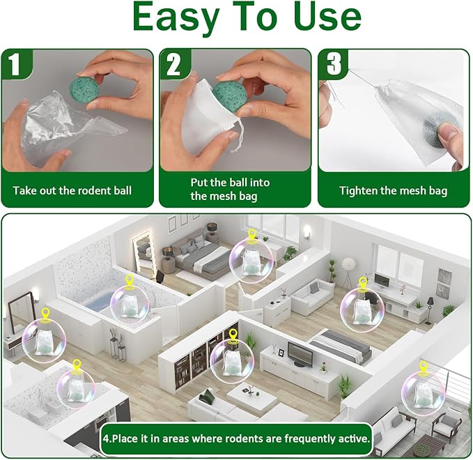 12 Pack Rodent Repellent Moth Balls–Peppermint Oil Spray for Rodents,Natural Mice Repellent Indoor,Safe for Family & Pets