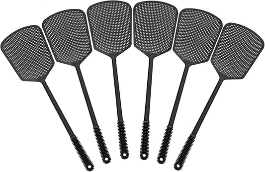 Fly Swatters-Begonia Flexible Heavy Duty Thick Fly Swatters with Bigger Paddle, Black 6 Pack
