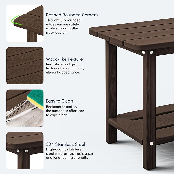 nevilywood Adirondack Square Side Table - 18.4" Large Panel HDPE Outdoor End Table - Weatherproof, Rustproof & Low Maintenance for Patio, Lawn, Pool, Indoor Use,Coffee