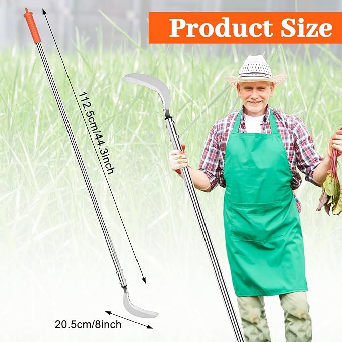 Weeding Sickle,Stainless Steel Long Handle Double Serrated Blade Grass Sickle,Stand Up Weeding Tool,Lightweight Sickle Garden Tool for Yards and Gardens