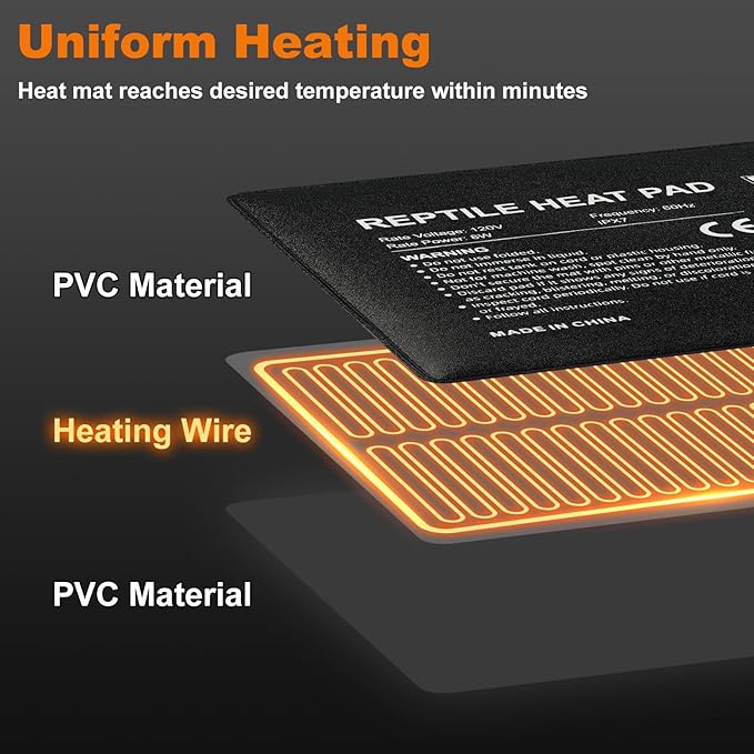 LUCKY HERP Reptile Heat Pad 6x8 Inch 8W Under Tank Terrarium Heating Mat, Reptile Heat Mat, Reptile Heating Pad for Turtle, Lizard, Hermit Crab, Frog, Snake
