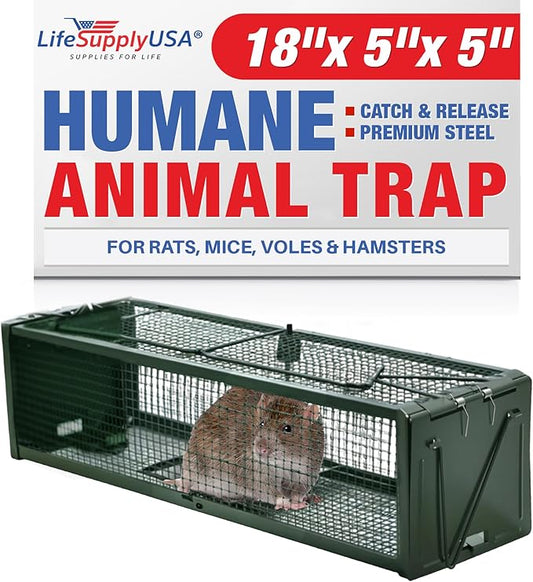 Heavy Duty Catch Release Small Live Humane Animal Cage Trap for Rat Mice Voles Weasels and Other Similar Sized Animals 18x5x5