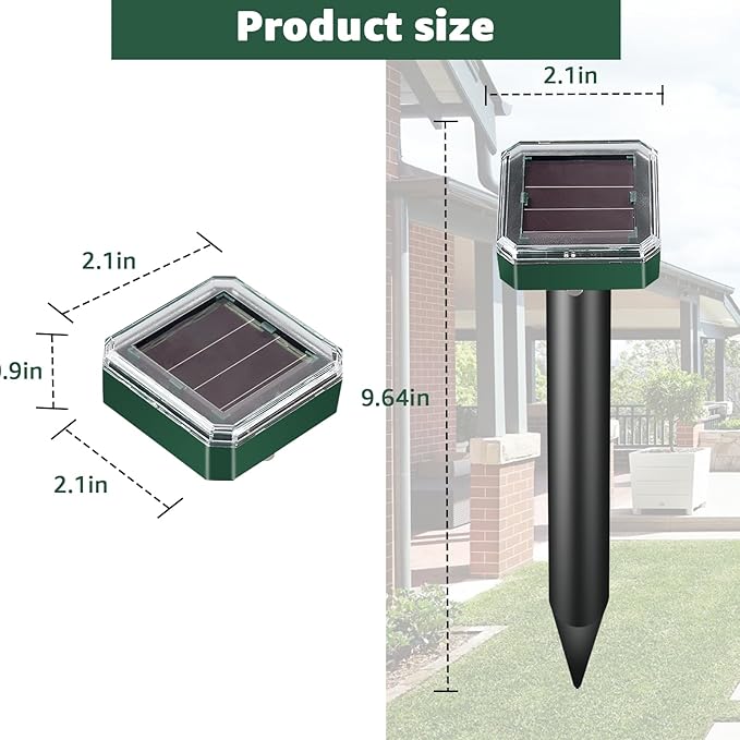 2025 New Upgraded Version Mole Repellent Solar Powered, Waterproof & Aesthetic Design, Ultrasonic Pest Deterrent for Moles, Voles, Gophers, Chipmunks, Groundhogs, and Snakes -4Pack
