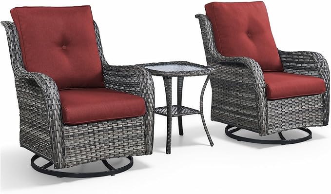 Patio Wicker Chairs Swivel Rocker,3 Pieces Patio Furniture Set with 360 Degree Wicker Swivel Rocking Chairs and Side Table for Garden,Porch,Backyard