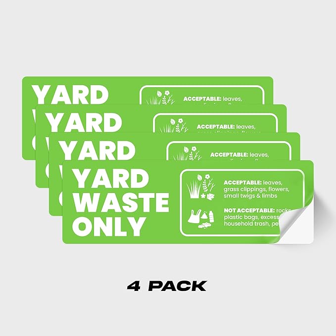 Yard Waste Sticker - Yard Waste Bin Sign - with Helpful Tips and Do & Don't Reminder - 3-5 Year Indoor/Outdoor Rated - Heavy Duty, Weather Proof, Ultra Durable - USA Made (6x2 inch), 20 Labels