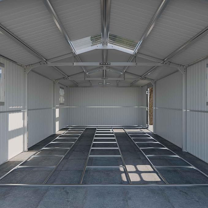Metal Garage Shed 13x20x8.5' with Floor Kit, Large Outdoor Storage Building Ultra-Reinforced Truss System, with Skylights Dual-Entry Steel Carport Workshop for Car Boat Big Tool Organization