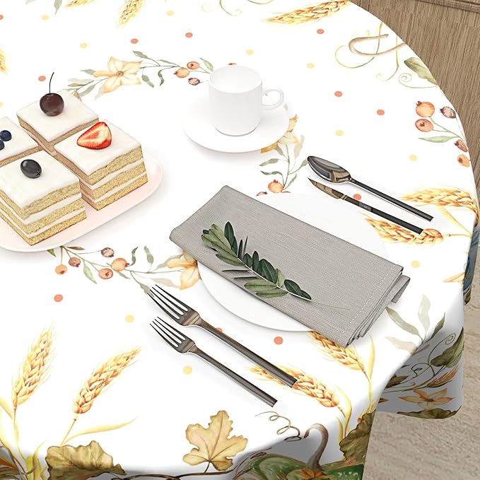 Giwawa Fall Round Tablecloth, Harvest Table Cloth 60 inch, Halloween Table Cover for Fall Picnic and Thanksgiving Party, Maple Leaves and Pumpkin Decorations