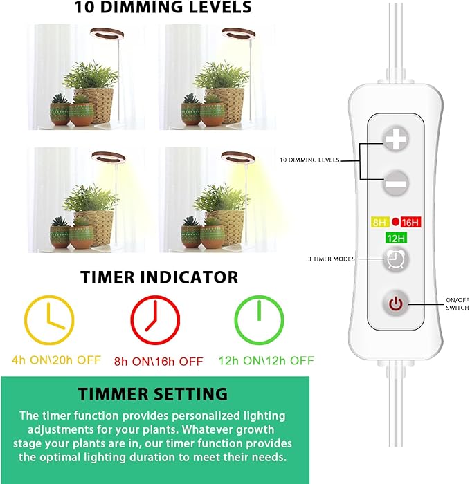 yadoker Plant Grow Light, LED Growing Light Full Spectrum for Indoor Plants,Height Adjustable, Automatic Timer, 5V Low Safe Voltage,Idea for Small Plant Light