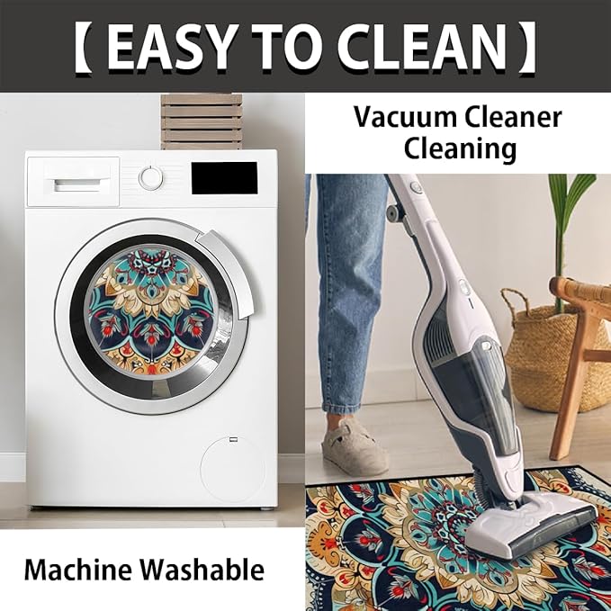 Mandala Half Round Door Mat, European Style Mandala Semicircle Doormats, Non Slip Area Rug Soft Doormat for Front Door Indoor Entrance Wear Resistant Welcome Mat for Garage Patio Home Decor 24 x 36 In