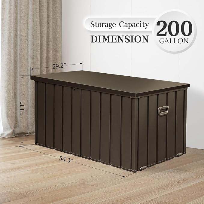 Domi 200-Gallon Outdoor Storage Box – Waterproof, Lockable Storage Cabinet for Patio Furniture, Garden Tools & Pool Supplies – Large Metal Storage for Cushions