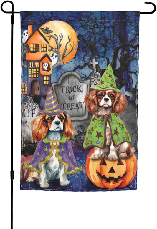 Beagle Dog Halloween Tombstone Scary Pumpkin Garden Flag Welcome Party Outdoor Outside Decorations Picks Home House Garden Yard Decor 12x18 Inch