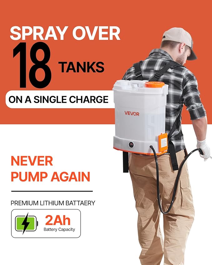 VEVOR Battery Powered Backpack Sprayer, 3.2 Gal Powerful Electric Backpack Sprayer, 2 Retractable Wands & 5 Nozzles, Adjustable 0-90 PSI, 2 Hour Runtime, Portable Weed Sprayers for Yard Garden Lawn