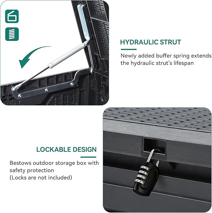 YITAHOME 100 Gallon Large Resin Deck Box Outdoor Storage Boxes for Patio Furniture, Outdoor Cushions, Garden Tools and Pool Supplies-Waterproof,Lockable (Dark grey)