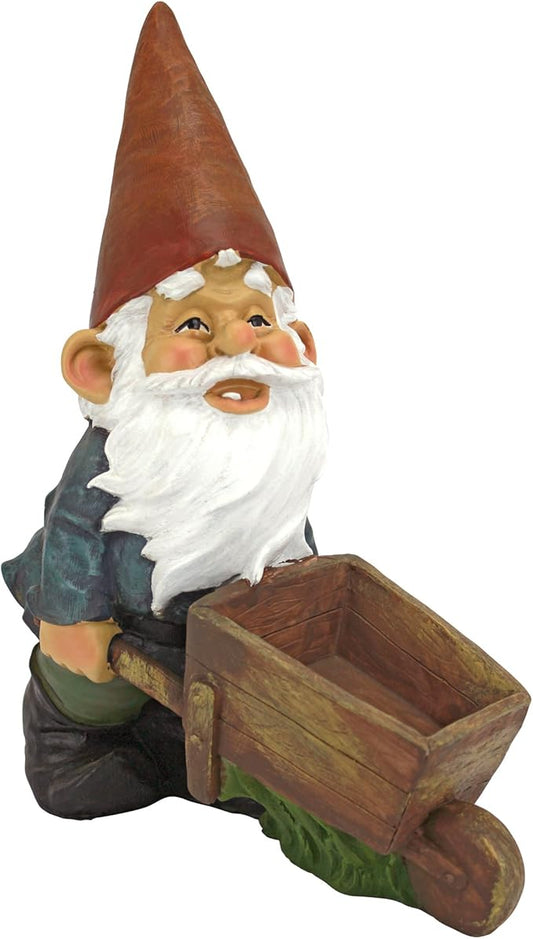 Design Toscano QM2433000 Wheelbarrow Willie Garden Gnome Statue Bird Feeder, 12 inch Multicolored