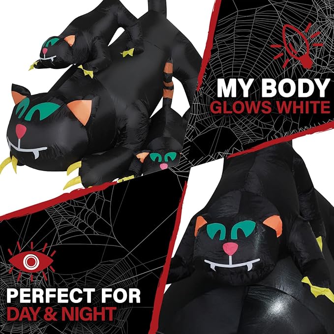 Haunted Hill Farm 5-ft. Black Cat Trio Blow Up with Lights, Outdoor Halloween Inflatable Decoration for Lawn and Yard, Giant Spooky Holiday Decor