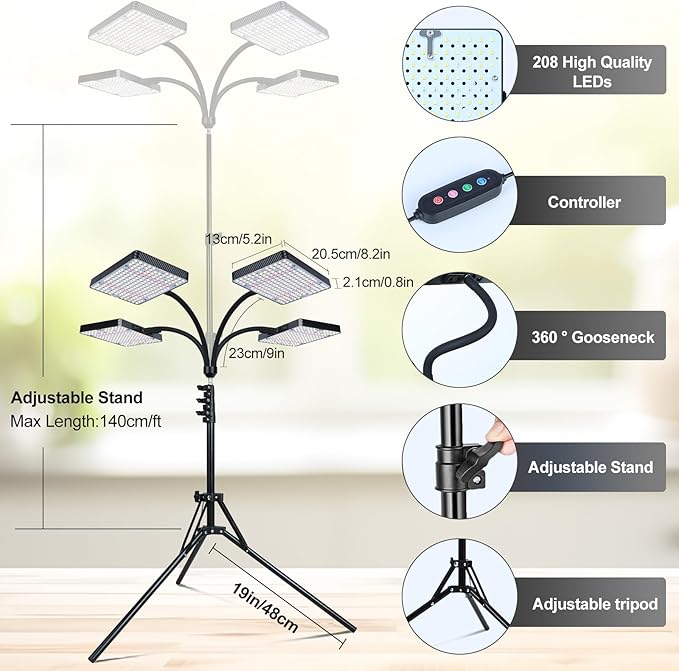 Grow Light with Stand, Orchbloom Grow Lights for Indoor Plants 100W, Natural Sunlight Full Spectrum Plant Growing Lamps for Houseplants & Bonsai Tree, 4/8/12 Hr Timer Plant Light Auto On/Off Everyday