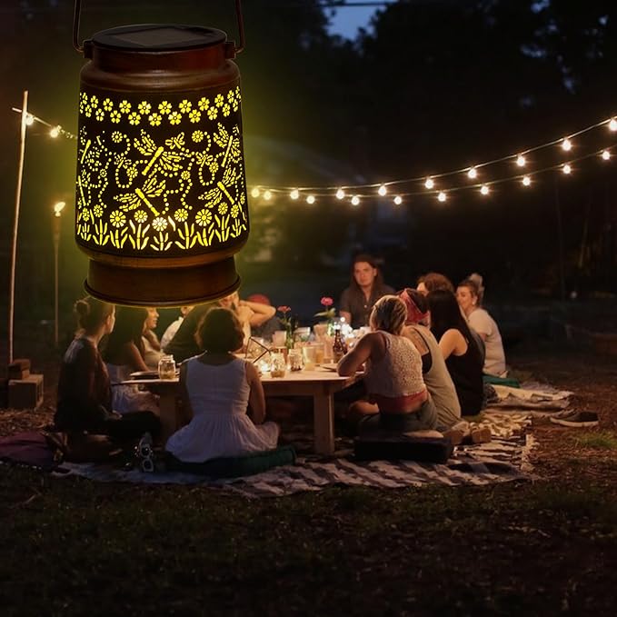 Solar Dragonfly Lanterns Outdoor Waterproof Garden Decor Gifts for mom Women Mom Grandma Hanging Lights Metal Decoration Outside for Yard, Patio, Backyard, Porch,for Garden/