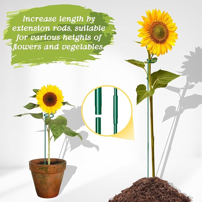 10 Pack Height Adjustable Plant Support Stakes (17" or 32" Inches), Metal Plant Stakes for Indoor Outdoor Plants, Tall Plant Stick Support Ring Cages for Garden Flower Amaryllis Orchid Gladiolus