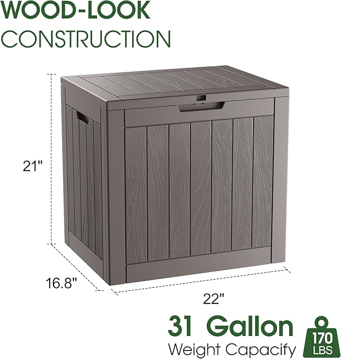 KAMABOKO 32 Gallon Outdoor Storage Box 2 Pack All-Weather Deck Box for Patio Furniture, Package Deliveries, Garden Tools, Pool Supplies & Cushions, Grey